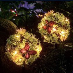 NENRENT 2 Pack Outdoor Solar Garden Flower Lights with Butterfly Lantern,Multi-Color Waterproof Decoration led lamp for Home Garden Patio Yard&Pathway