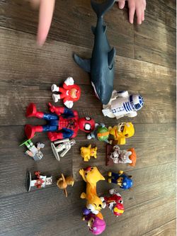Toy Figures Lot Spiderman R2D2 Paw Patrol Pokemon Minecraft Shark