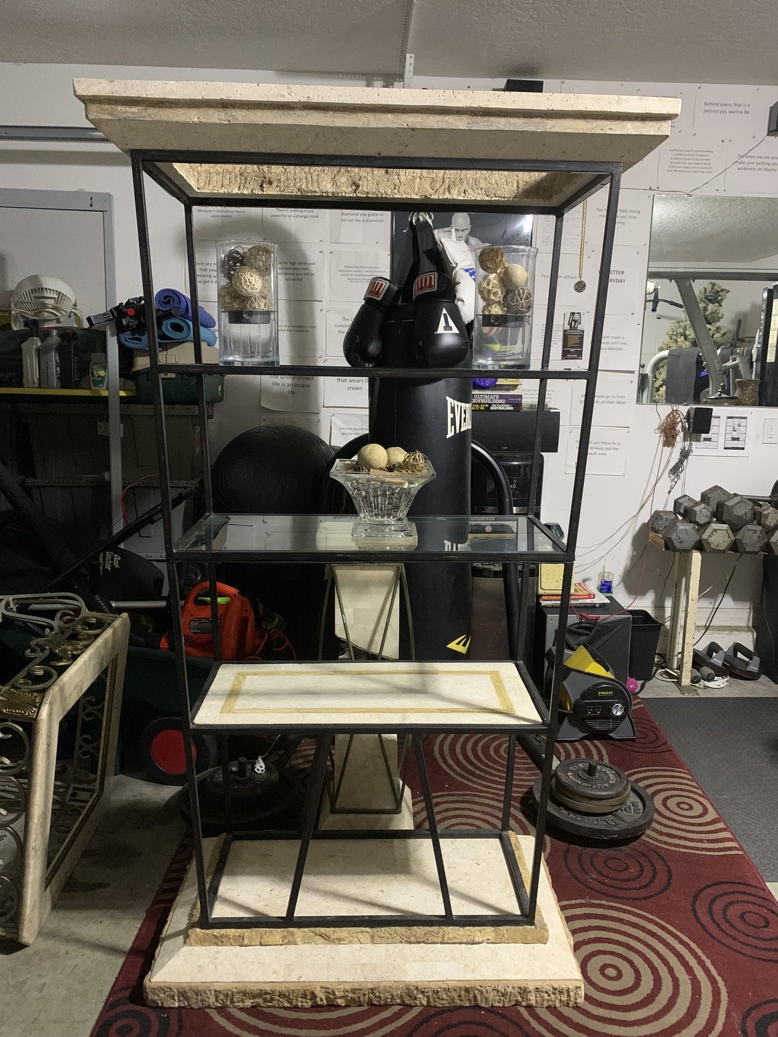 Glass Stone And Iron Multi Level Shelving Unit