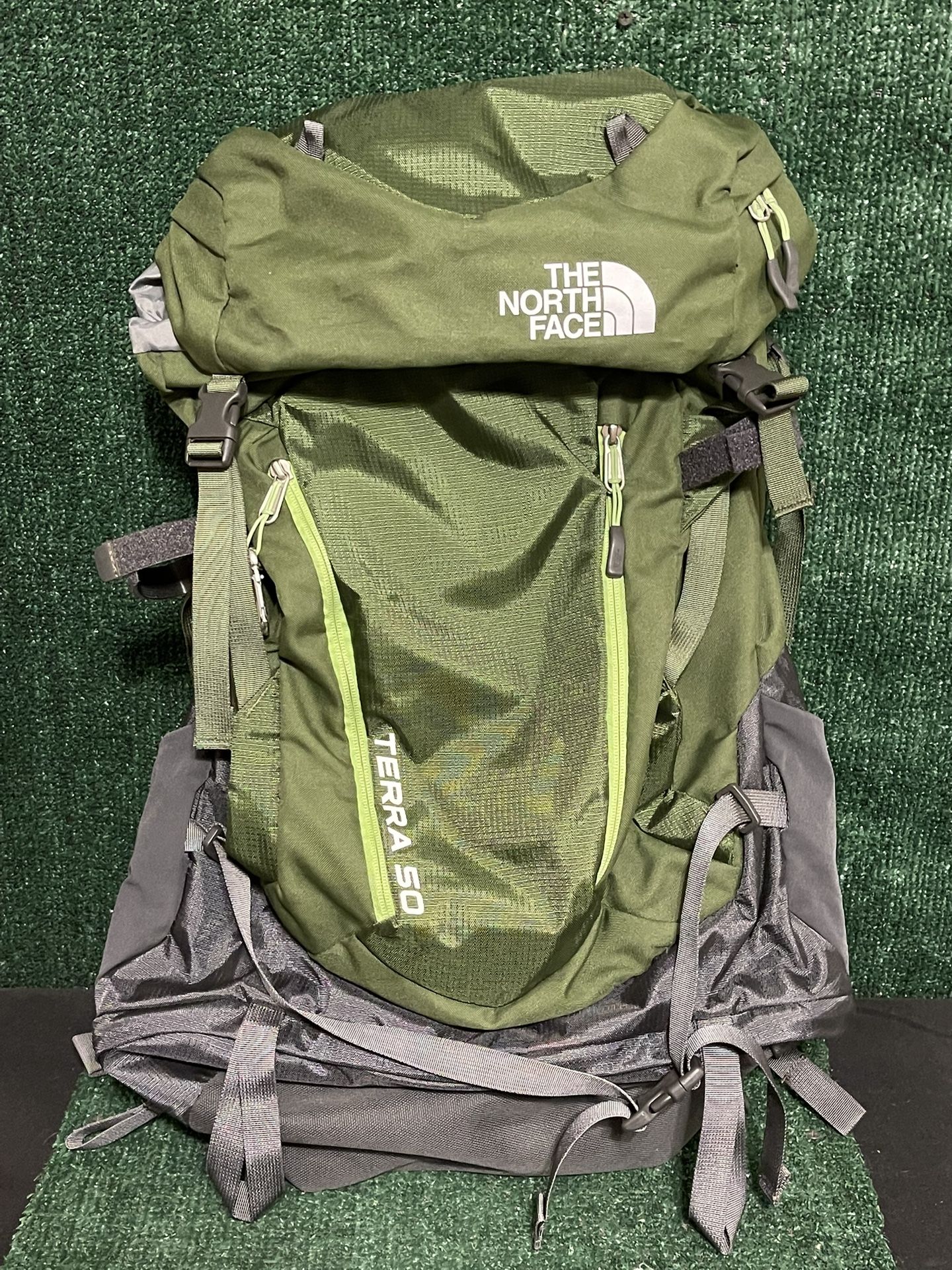 The North Face Terra 50 Green Grey Optifit Hiking Travel Backpack . Fast Ship!