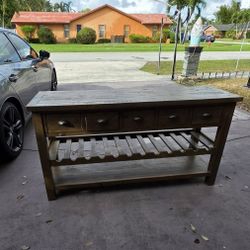 Reclaimed Wood console table with wine rack and drawers 60"L X 23"T x 18"D