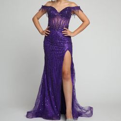 Purple Beaded Prom Dress 3XL