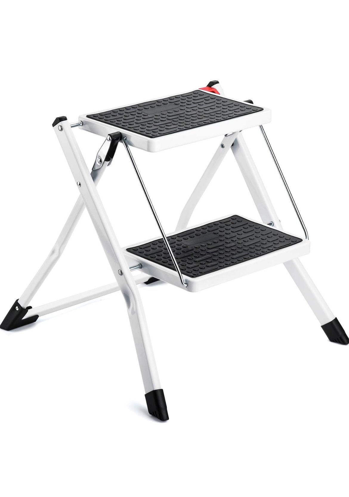 ACSTEP Folding Step Stool 2 Step Ladder Heavy Duty Metal Stepping Stools for Adults with Anti-Slip Wide Pedal Lightweight Portable Collapsible Small S
