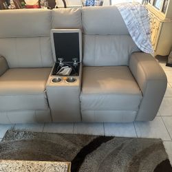 Beige Leather Sofa & Love Seat W/ Recliners