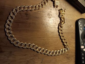 Gold-Tone Iced Out Cuban Link Chain Necklace