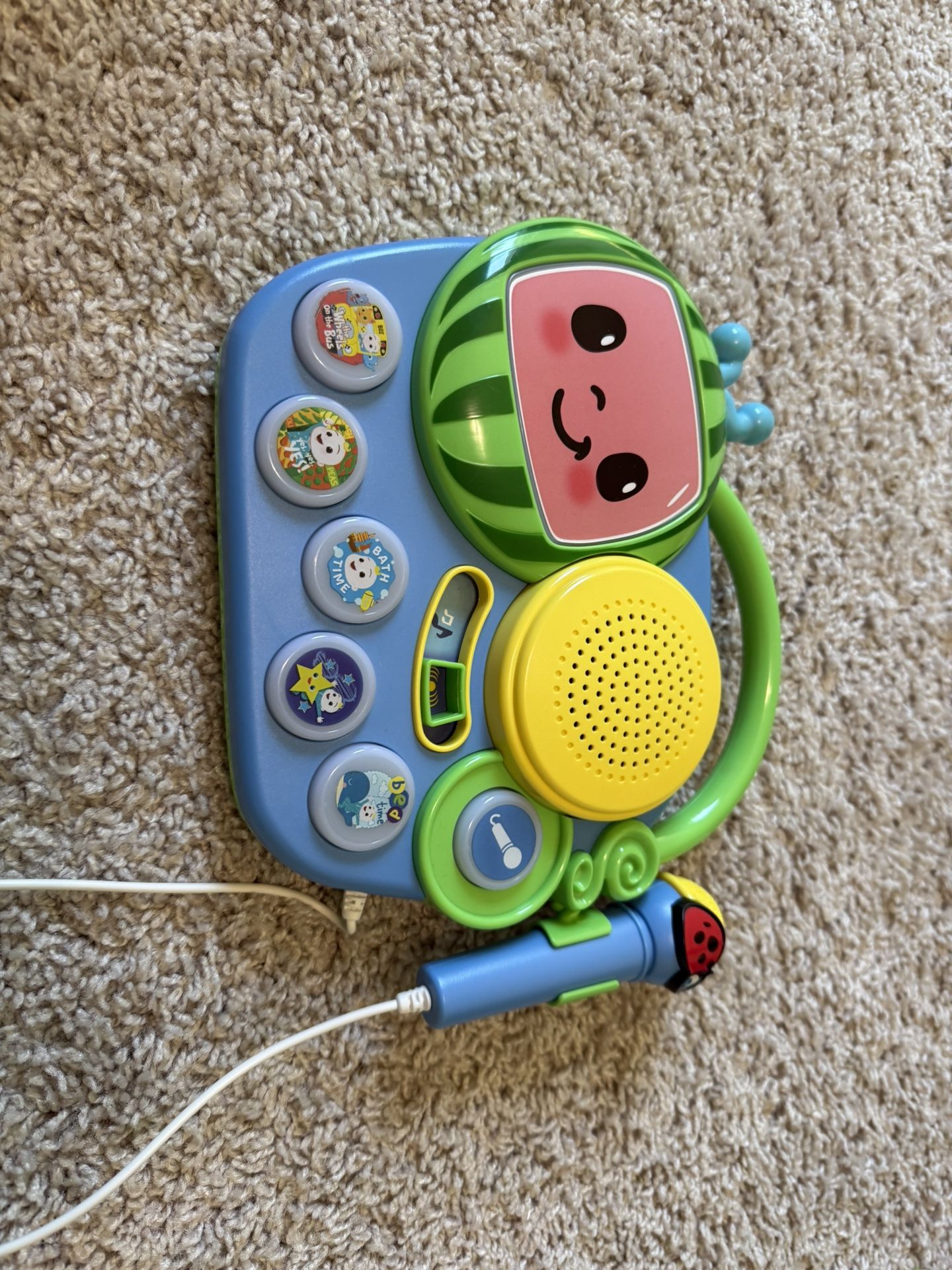 Cocomelon Toy Singalong Boombox with Microphone for Toddlers, Built-in Music and Flashing Lights