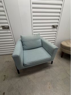 Linen Accent Lounge Chair Modern Blue