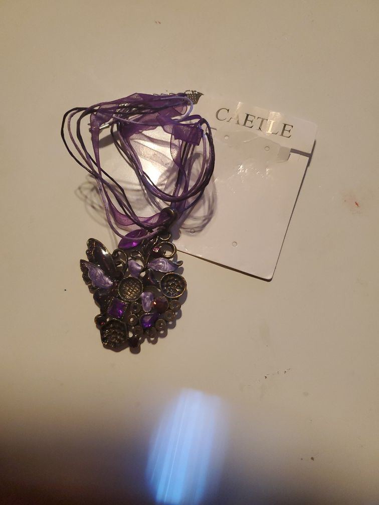 Purple Butterfly Necklace, NEW 