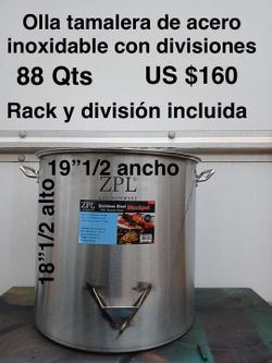 Olla tamalera extra grande de acero y noxidable con divisiones.