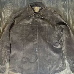 Vintage A.M.I. Women Brown Leather Jacket Size Large Button Up