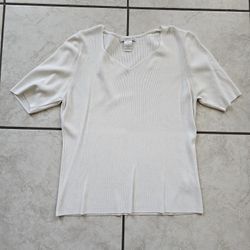Size Large Claudia D Textured White Short Sleeve Blouse