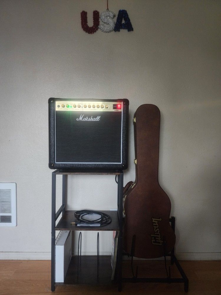 Gibson Guitar W/ Marshall Amp & Stand