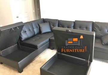 Brand new leather sectional sofa couch with storage ottoman