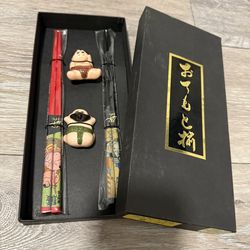 Japanese Chopsticks With Handmade Ceramic Rest Set
