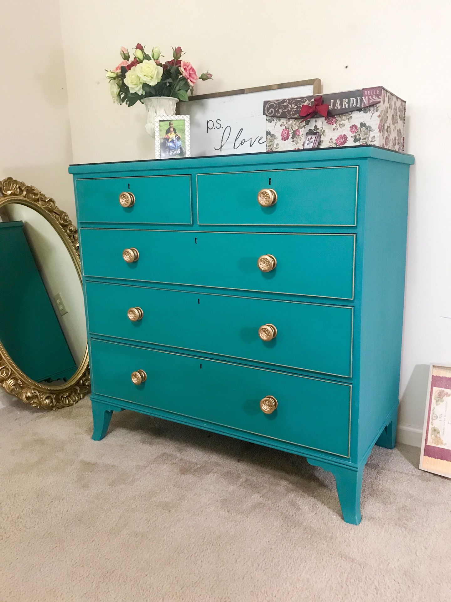 Real wood accent dresser with glass on top