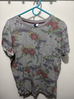  Gray Palm Tree Floral multi-coloured front pocket t-shirt