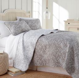 Gray Floral Reversible Quilt King Set with Shams