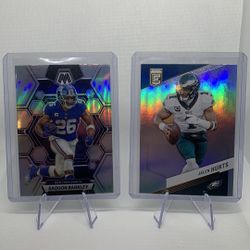 Jalen Hurts & Saquon Barkley 2023 Silver Prizm Panini NFL Football Cards Philadelphia Eagles Super Bowl