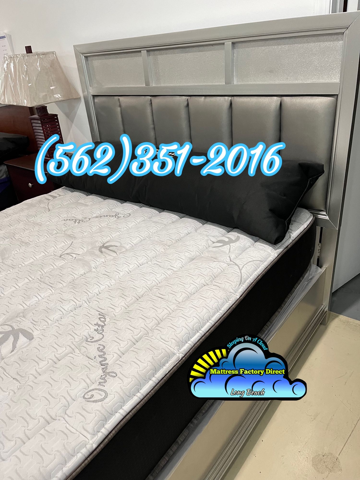 Queen Grey / Silver Bed Frame Cama Gris Base