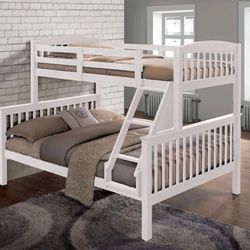 Brand New White Twin Over Full Size Wooden Bunk Bed Frame With Two New Mattress/Fast Delivery