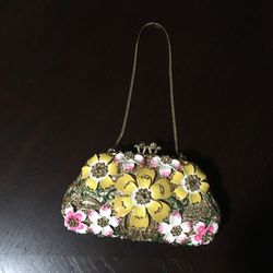Floral Rhinestone Jeweled Clutch Evening Bag