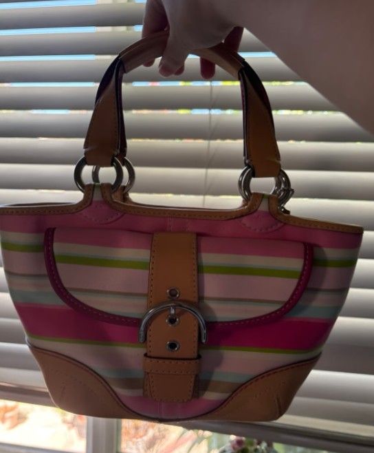 Coach Hamptons Multicolor Striped Buckle Tote Bag