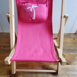Build A Bear Workshop wooden Beach sling folding Lounge Deck Chair Pink Palm