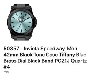 50857 - Invicta Speedway Men 42mm Black Tone Case Tiffany Blue Brass Dial Black Band PC21J Quartz
