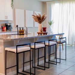 4 Piece  Bar Stool in Black with White Velvet Cushion by LumiSource -