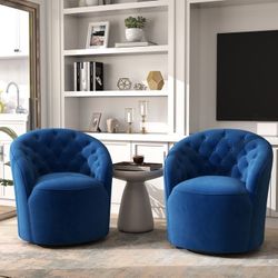 Modern 360 Degree Swivel Accent Chair Set of 2, Velvet Upholstered Barrel Armchair