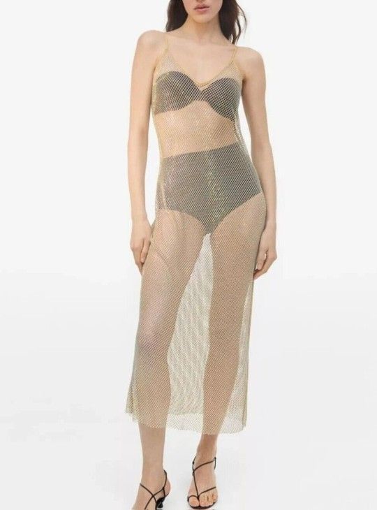 H&M Fishnet Rhinestone Sheer Cover Up Dress