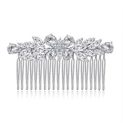 Wedding Party Wide Hair Comb/Side Comb, Copper Base Decorated with Crystal Zircon, Christmas Hair 