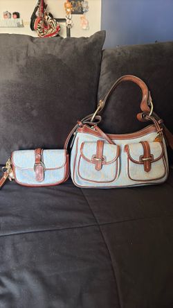 Authentic Dooney & Bourke denim purse with matching wristlet