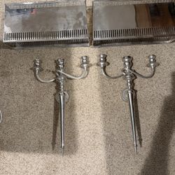 Pair of Global Views Nickel Wall Sconce Candle Holders with Reflective Backplates – Excellen