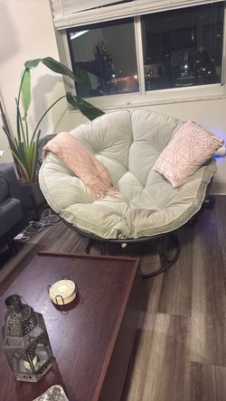 Papasan Accent Chair, Gray Linen with cushion