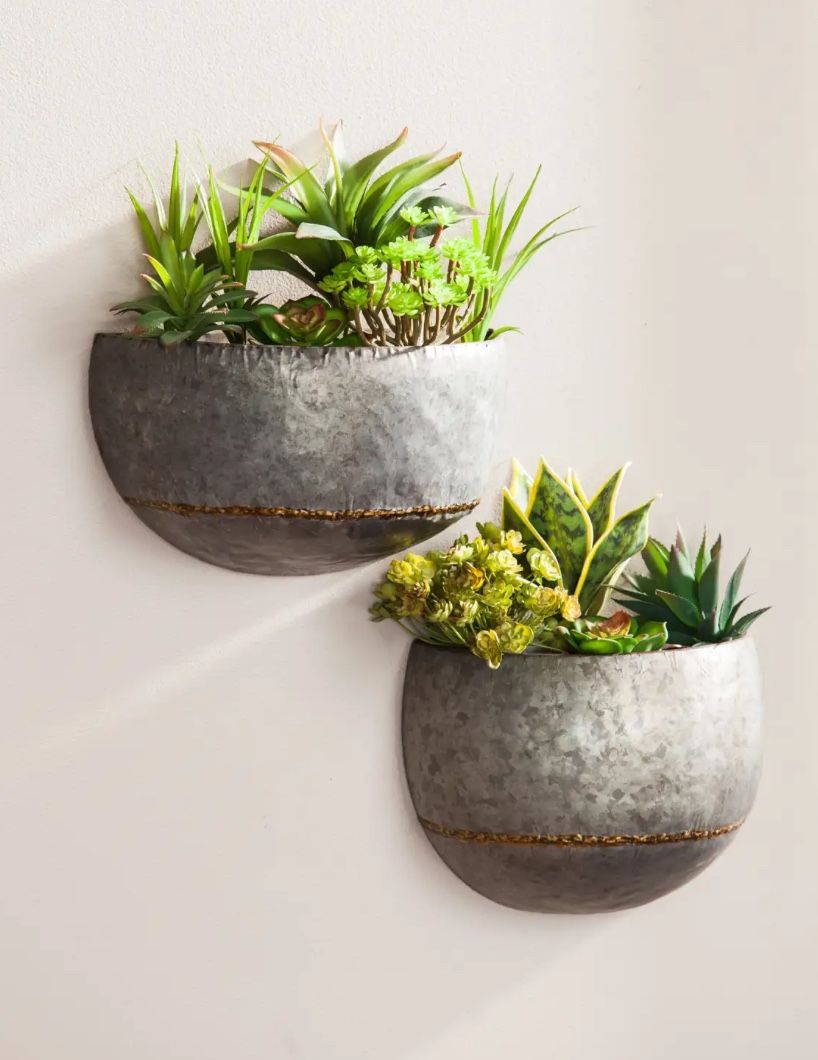 Modern Galvanized Metal Wall Planters | Set Of 2 | MyEvergreen