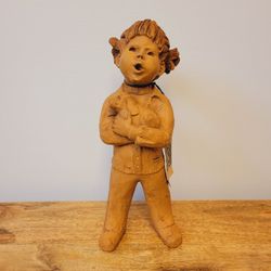 Lee Lee Bortin Clay Sculpture Original Girl Holding The Puppy
