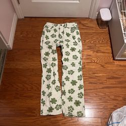 Green flower jeans