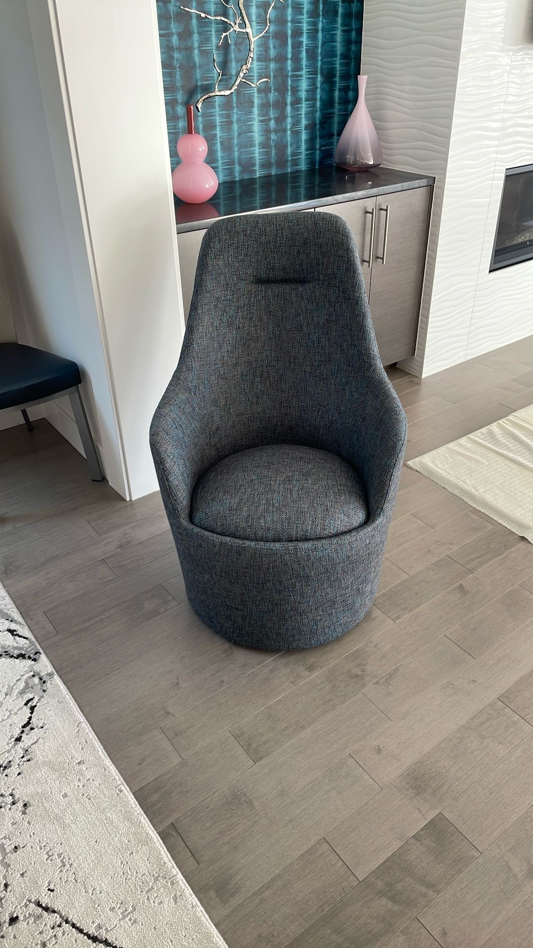 Lande Blue Fabric Swivel Armchair 38.5” High X 27” Wide