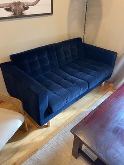 Navy Blue Velvet Tufted 3-Seat Sofa