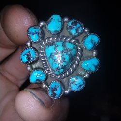 Vintage Navajo turquoise Cluster Sterling Silver ring