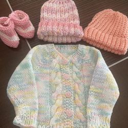 NEW knitted baby girl clothes, 3mo.