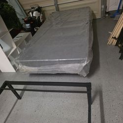 Metal Twin bed frames  2 with box spring included , 1 queen metal bed frame with wooden slats.