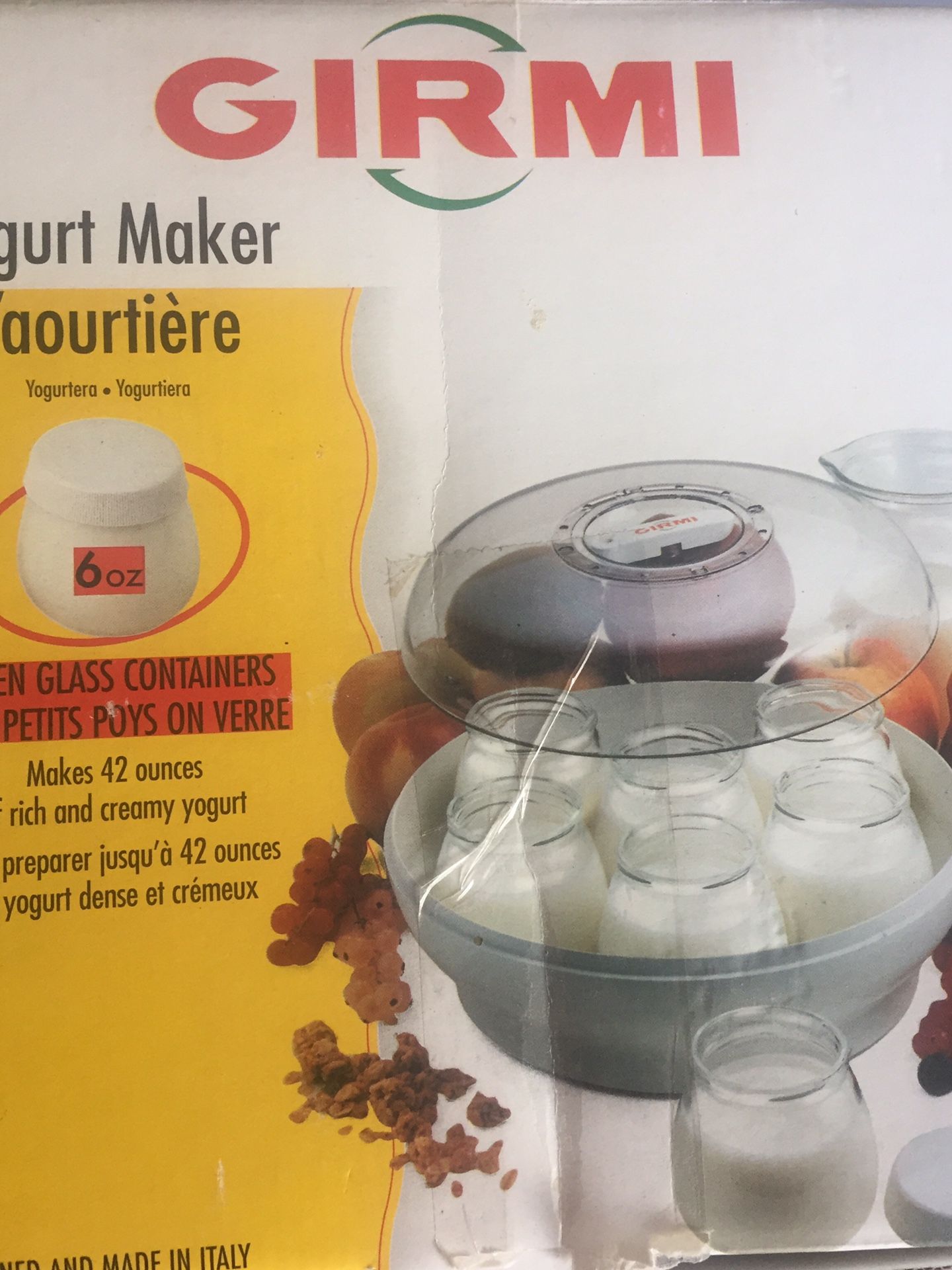 Girmi Yogurt Maker with 7 jars 6oz each Italy Italian