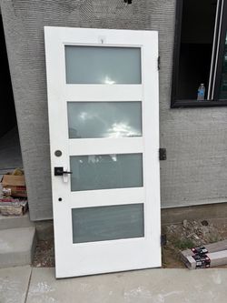 Wood entry door frosted glass panel