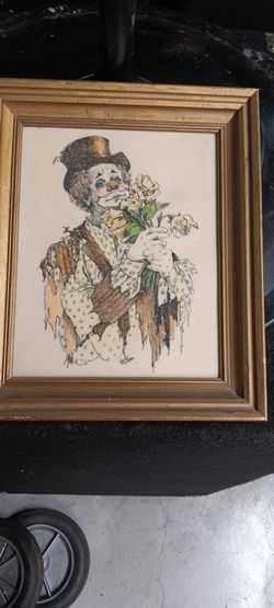 Engraved etched rags & roses clown