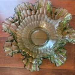 Fenton Green Bowl 13 Inches wide