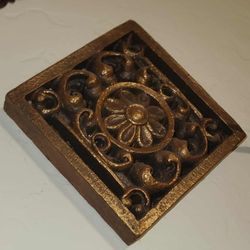 VINTAGE GOLD BRONZE FLORAL FLOWER MANDALA DIAMOND 3D PICTURE ART PLAQUE DECOR 