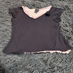 INC Women’s Large Black Pink Layered Top Lettuce Hem