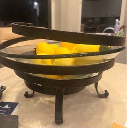 Wrought Iron and Glass Fruit Bowl